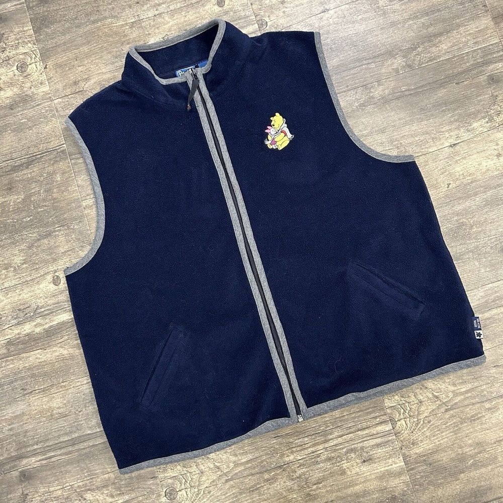 Vintage Disney Winnie the Pooh Piglet Fleece Vest Full Zip Size 22W/24W Blue‎